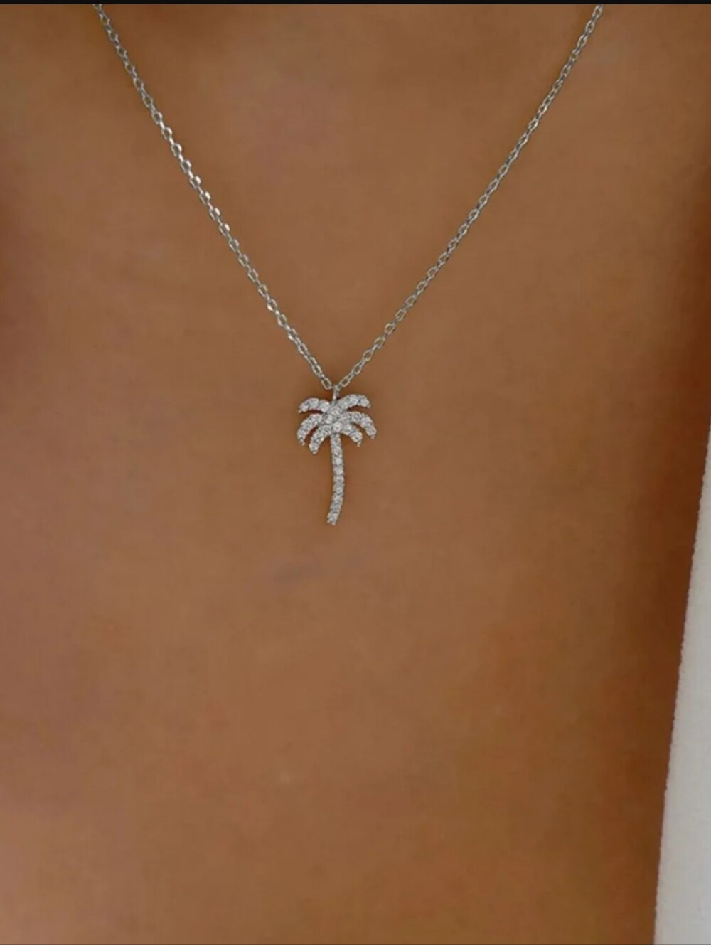 Rhinestone Palm Tree Silver Necklace